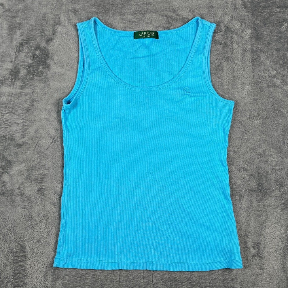 Lauren Ralph Lauren Tank Top XS Women Petite Blue Ribbed Athletic Gym Scoop Neck